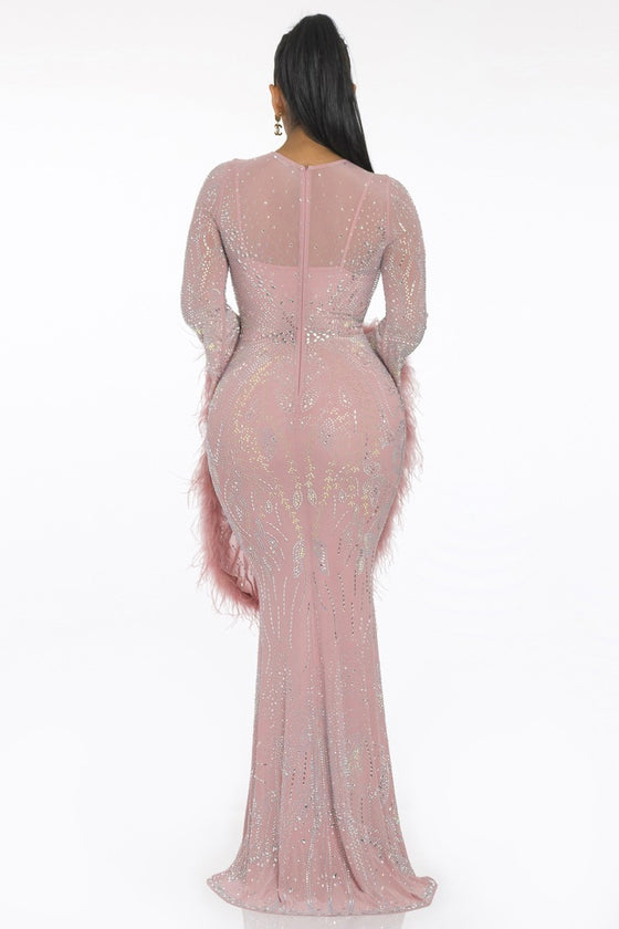 Luminescent Nebula Sheer Sleeve Elegance Gown Dress Mybisi   